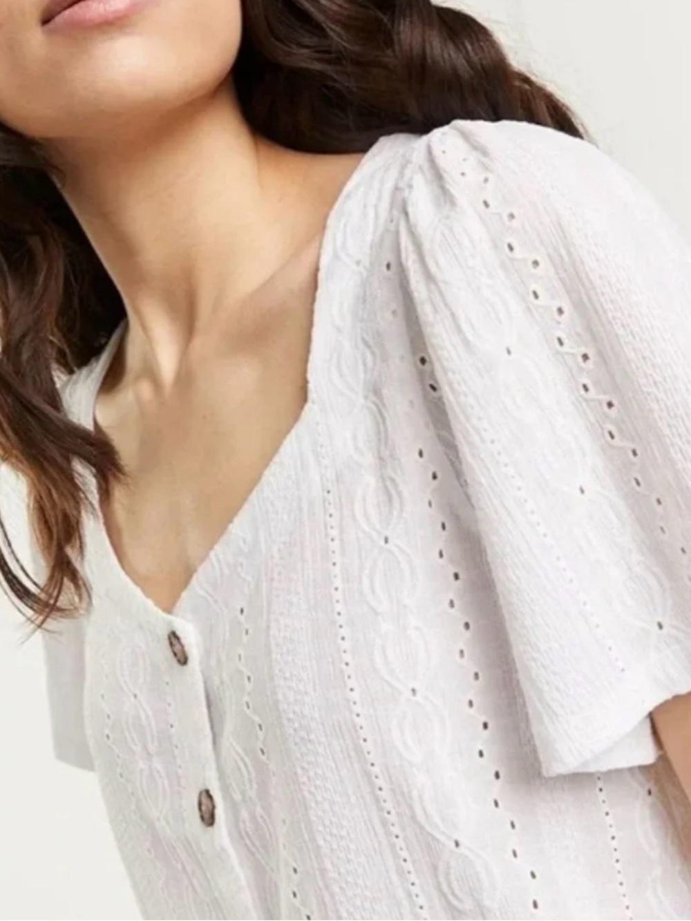 Reitmans White Eyelet Button-Front Square Neck Top with Buttons